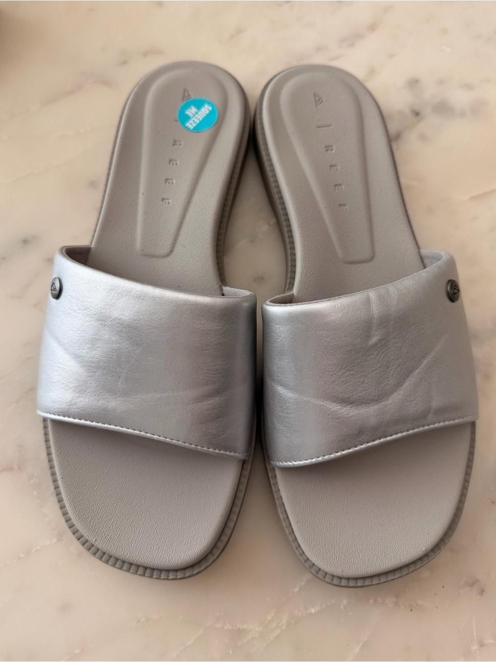 Reef Silver Slide Sandals for Women - Size 9
